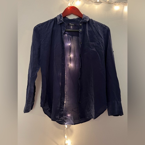 Madewell Tops - 100% silk Madewell navy long sleeve button up